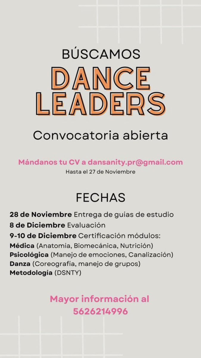 JorgeColl's tweet photo. En #DANSANITY buscan nuevos dance leaders. Pasen la voz para que llegue a los indicados. 💃🏻 https://t.co/UHwDHRXg2L