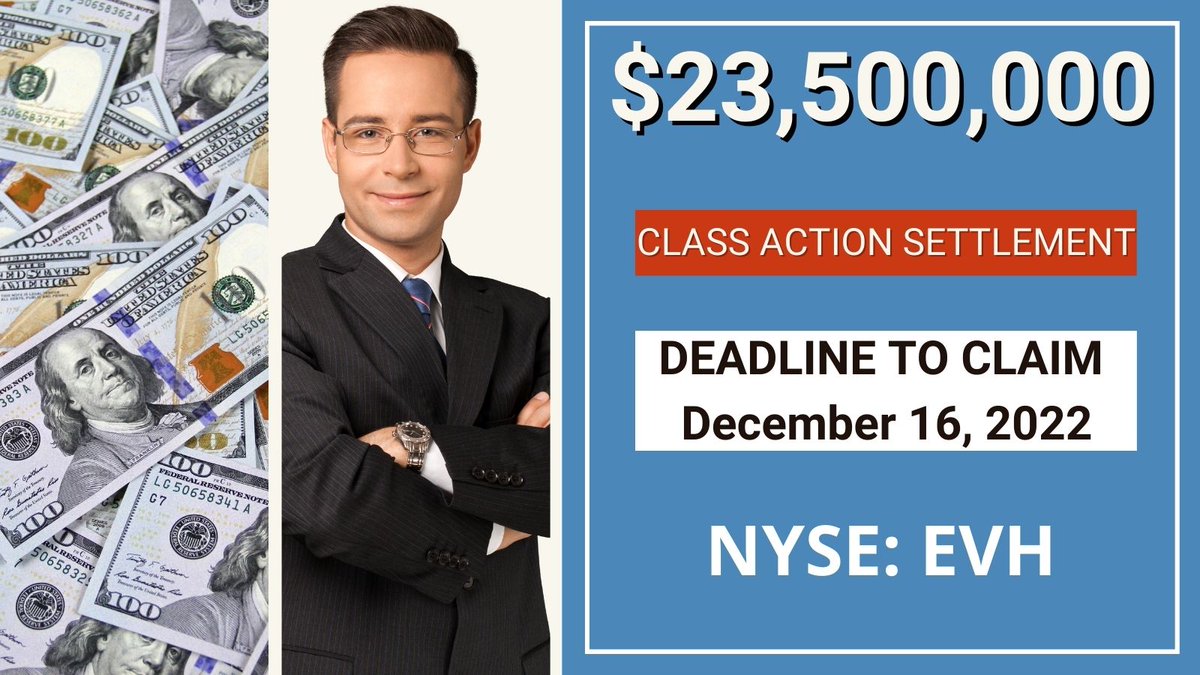 COREClassAction's tweet image. 💲23,500,000.00 Class Action Settlement | EVH Stock News $EVH

⚠️ Deadline Next Week ⚠️ December 16, 2022 Click Here To Get Your Proof Of Claim Form ➡️ bit.ly/EvolentHealth

 #NASDAQ #NasdaqListed #InvestorAlerts #stocks #stockmarketnews #NYSE #investingtips