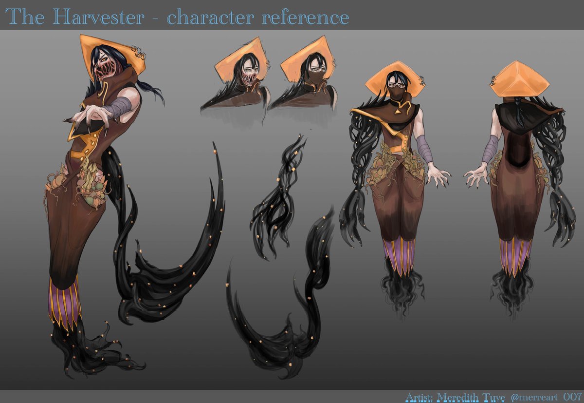 MerREart_007's tweet photo. The Harvester 
 created when a jealous farmer killed his neighbor and burned his fields. A spirit of greed and violence
Part of the project Mysterious Dark Sweethearts or MDS
#characterdesign #MYSTERIOUS
#conceptart #characterconceptart #originalcharacter #thanksgiving #fighter https://t.co/jWF9nLRsVD
