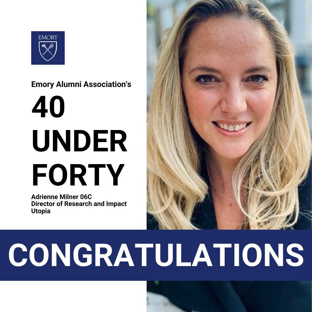 Celebrating the newest achievement of <a href="/WeAreUtopians/">Utopia</a> Research and Impact Director, Dr Adrienne Milner. They’ve recently been accepted to the 2022 cohort of Emory University’s 40 Under Forty for their significant impact in the field of business, leadership, and research! 👏🏻👏🏼
