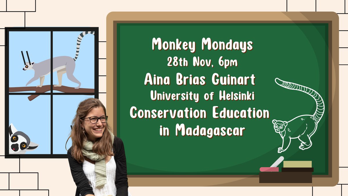 Next up in our @PrimConsOBU seminar series is Aina Brias Guinart (University of Helsinki), talking about conservation education in Madagascar. Follow the talk live on our FB page on 28 Nov, 6pm GMT: https://t.co/cUhQsWdVO9 https://t.co/NYlcwhxC95