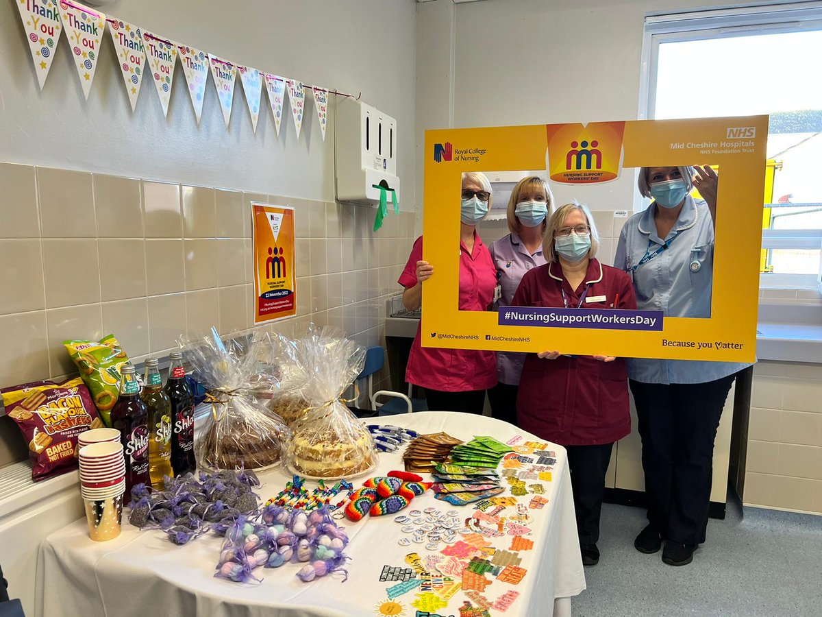 MidCheshireNHS's tweet photo. Today is #NursingSupportWorkersDay, and we have been recognising the vital work and contribution to patient care that our support workers provide with celebrations across the trust.

A big thank you to all of our nursing support staff for their hard work and dedication. https://t.co/9TEf5k53Fq