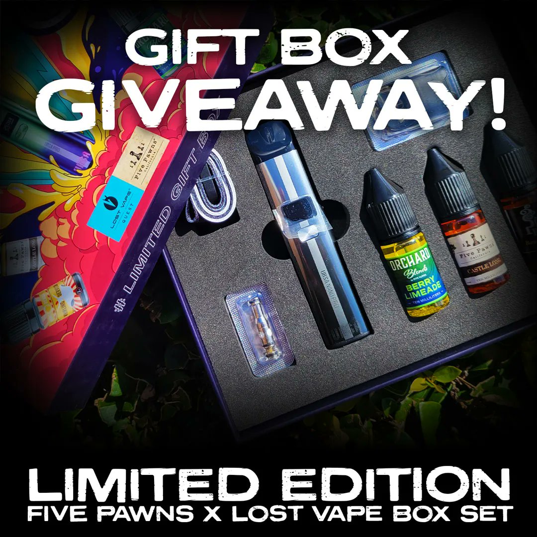 We're Giving Away 5 GIFT BOXES to our Social Media followers! LIKE or FOLLOW one of our social media pages, SHARE this post and TAG 3 friends in the comments for entry!
 .
FIVE WINNERS will be announced on Wednesday, November 30th!
.
.
.
#fivepawns #giveaway #vape #vapelife