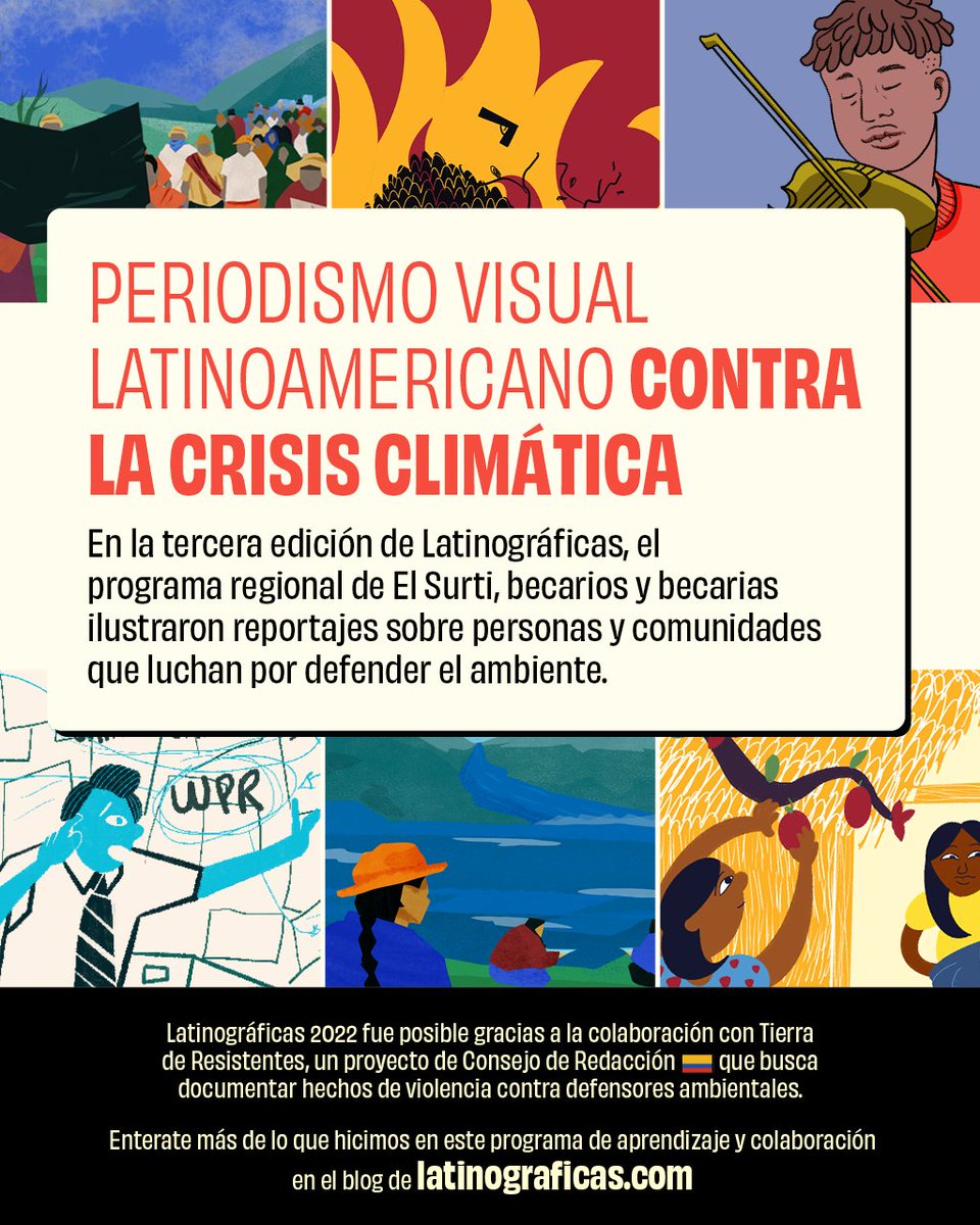 Becarias de Colombia, Ecuador, Argentina, Brasil, Guatemala y México participaron de <a href="/latinograficas/">Latinográficas</a>, el programa de El Surti para impulsar el periodismo visual en Latinoamérica. 

Luego de 3 meses de colaboración, ilustraron las historias de defensores ambientales. Abrimos 🧵