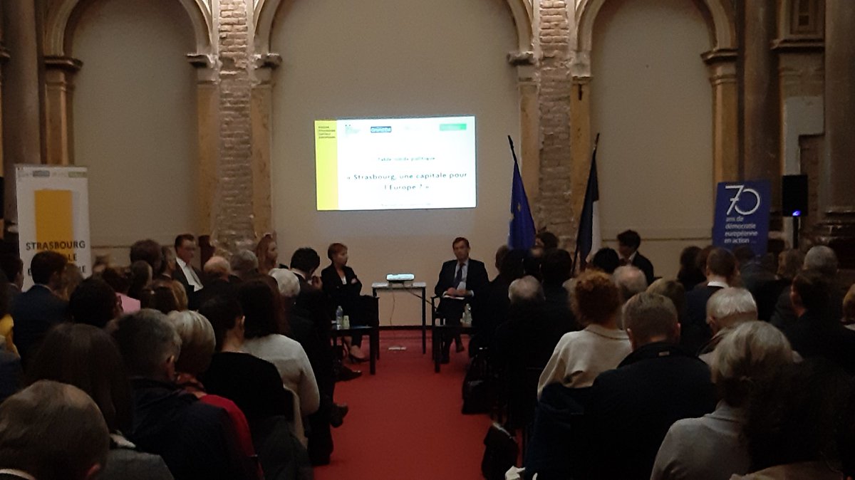 MarieFontanelPH's tweet photo. Beaucoup de monde au Palais du Rhin pour cette Table Ronde sur "#Strasbourg, capitale politique de l'europe ?" à l'occasion du 70ème anniversaire du @Europarl_FR ! https://t.co/Qe4qMHuUnn