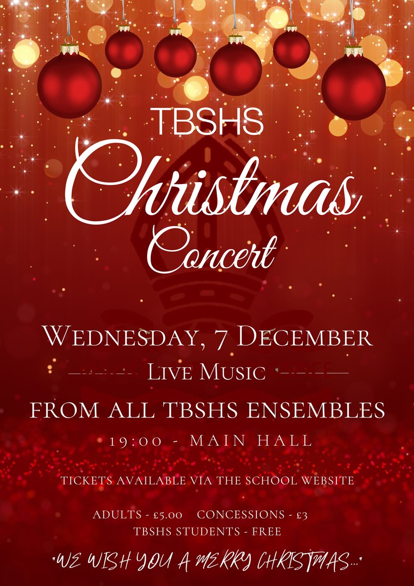 Coming Soon - TBSHS Christmas Concert - 7th December 2000 @ 7pm

Don't delay, tickets usually sell out!

Click link - tbshs.org/christmas-conc…