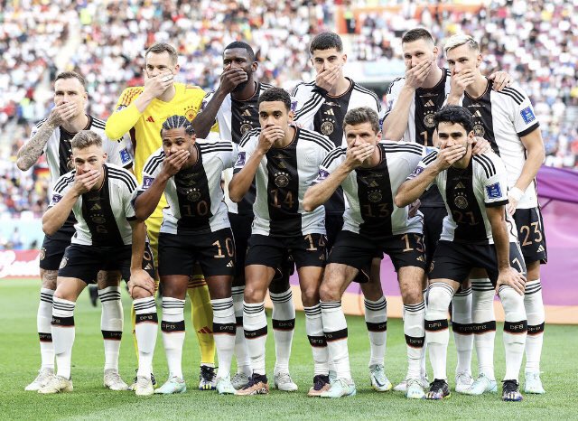 salemqq's tweet photo. They reminded me of this verse from the Quran:

“The messengers came to them with clear signs, but they put their hands to their mouths saying:

‘We deny the message you have been sent with.
We have grave doubts about what you are inviting us to do”

#FIFAWorldCup https://t.co/GRMIiiBA17