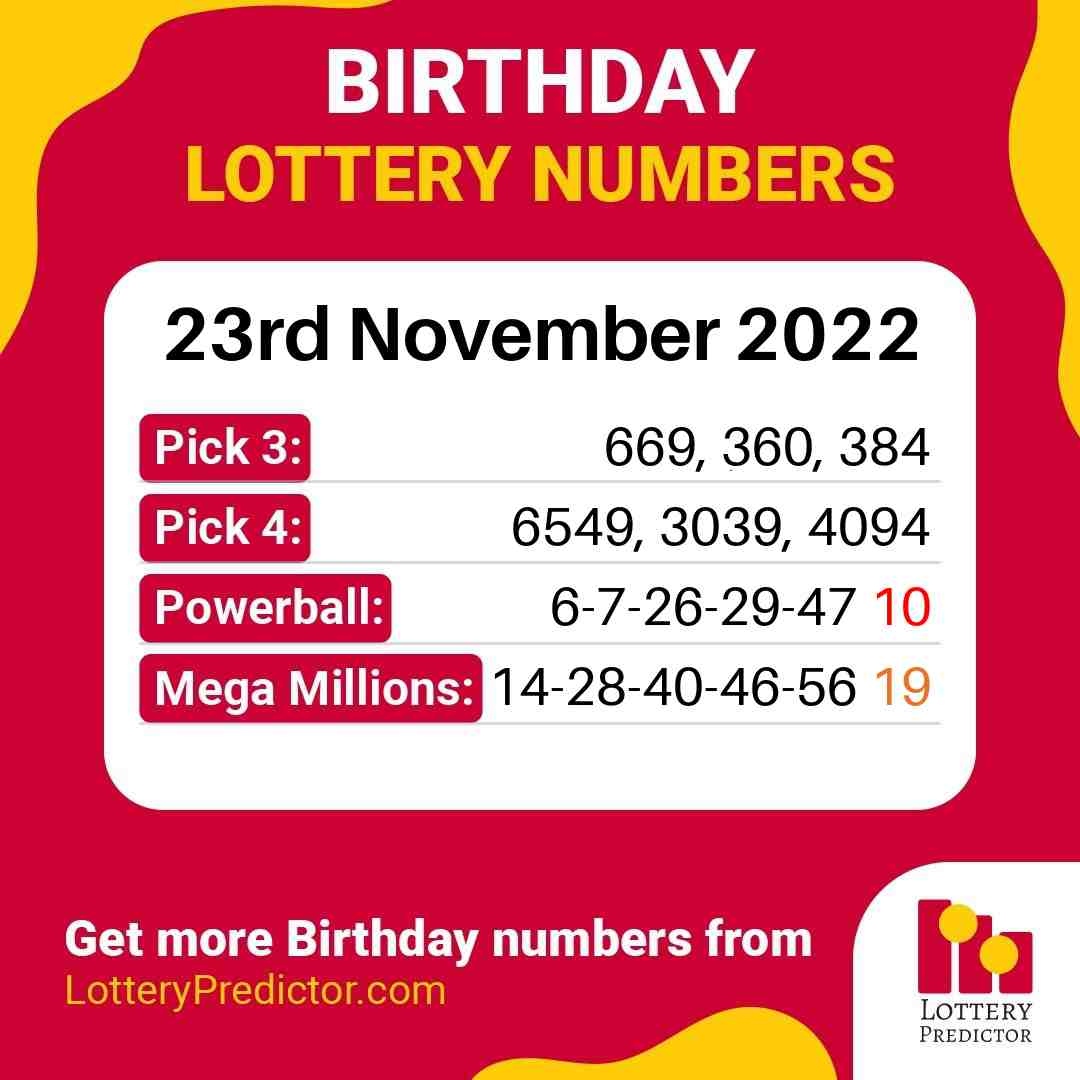 Birthday lottery numbers for Wednesday, 23rd November 2022
#lottery #powerball #megamillions
https://t.co/WkwXwuPBvT https://t.co/MzdxDj47fL