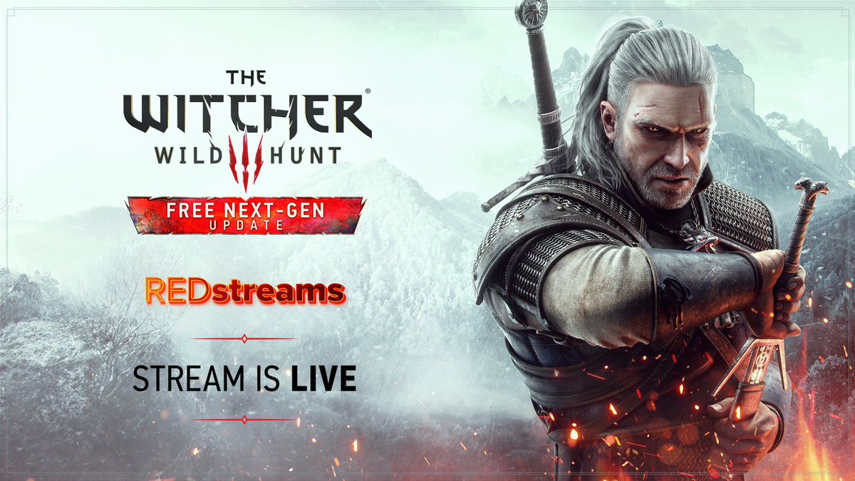 thewitcher's tweet photo. ⏰ The Witcher 3: Wild Hunt Next Gen Update Stream is now live! ⏰

Join us for a gameplay reveal, dev chats and more: https://t.co/IpFERTohi9 🎮 https://t.co/RGbYXVezzb