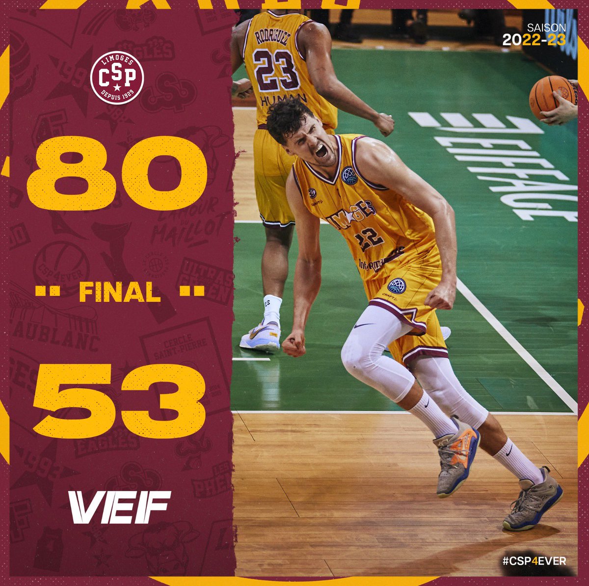 ILS L’ONT FAIT !!!

Nos Limougeauds se sont imposés de 27 points face à VEF Riga. Première victoire en Coupe d’Europe et quelle prestation ce soir à Beaublanc ! L’aventure BCL continue 🤩

#CSP4ever