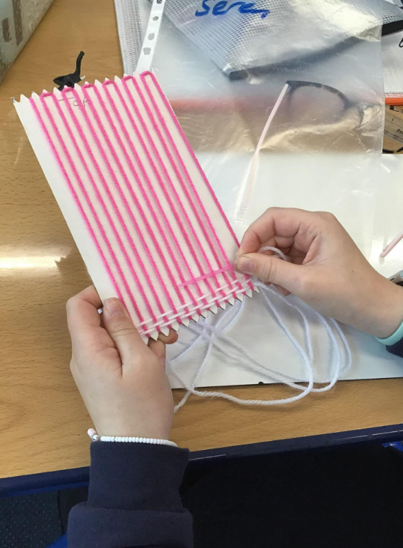 GCA_learning's tweet photo. After learning how to make a loom last week, our Year 5 pupils have begun weaving.  They are all aiming to make a bag for a relative or friend using at least two colours and either plain, satin or twill weave. We can't wait to see the final results #GCAdt https://t.co/yKvTGvu6X5