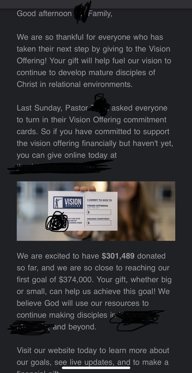 AmandaBeth1110's tweet photo. I have never attended a single service at this #church, and I consistently receive “giving” emails such as this. FYI for non-Christians, this is not an accurate representation of the Church. This is brand fundraising. I’m sorry if you too receive emails such as this. https://t.co/XowDSCSs3j