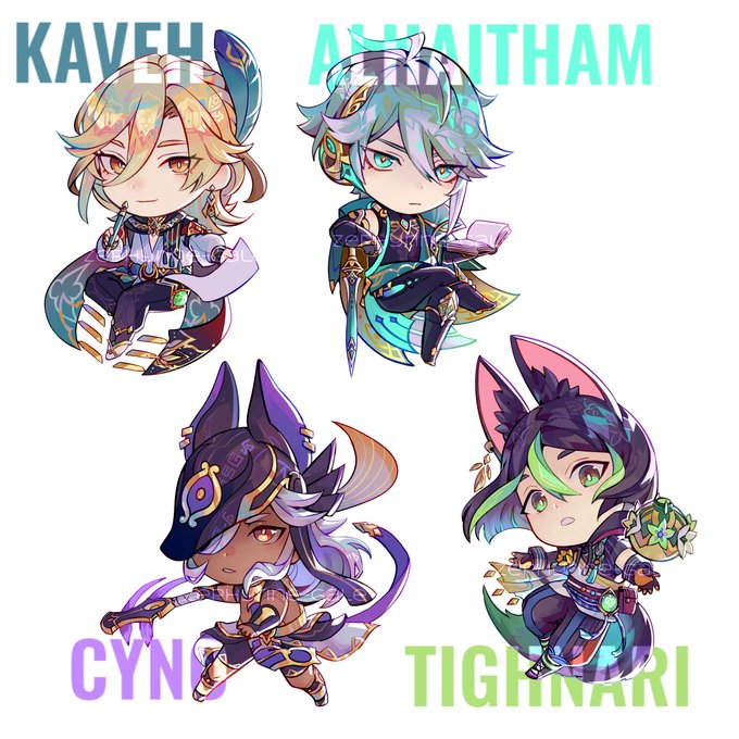 working on sumeru charms ft sumeru boysi'll be adding baizhu, scaramouche/wanderer, and maybe another dottore :>#Genshinlmpact 