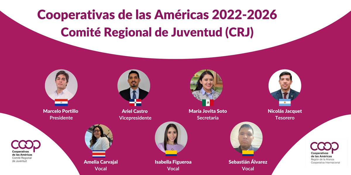 👁👁 Conoce quienes integran la junta del <a href="/crjcoop/">Comité COOP Juventud</a> Comité Regional de Juventud en 2022-2026 creado con el fin de impulsar las iniciativas de la juventud cooperativista que se desarrollan a lo largo del continente.