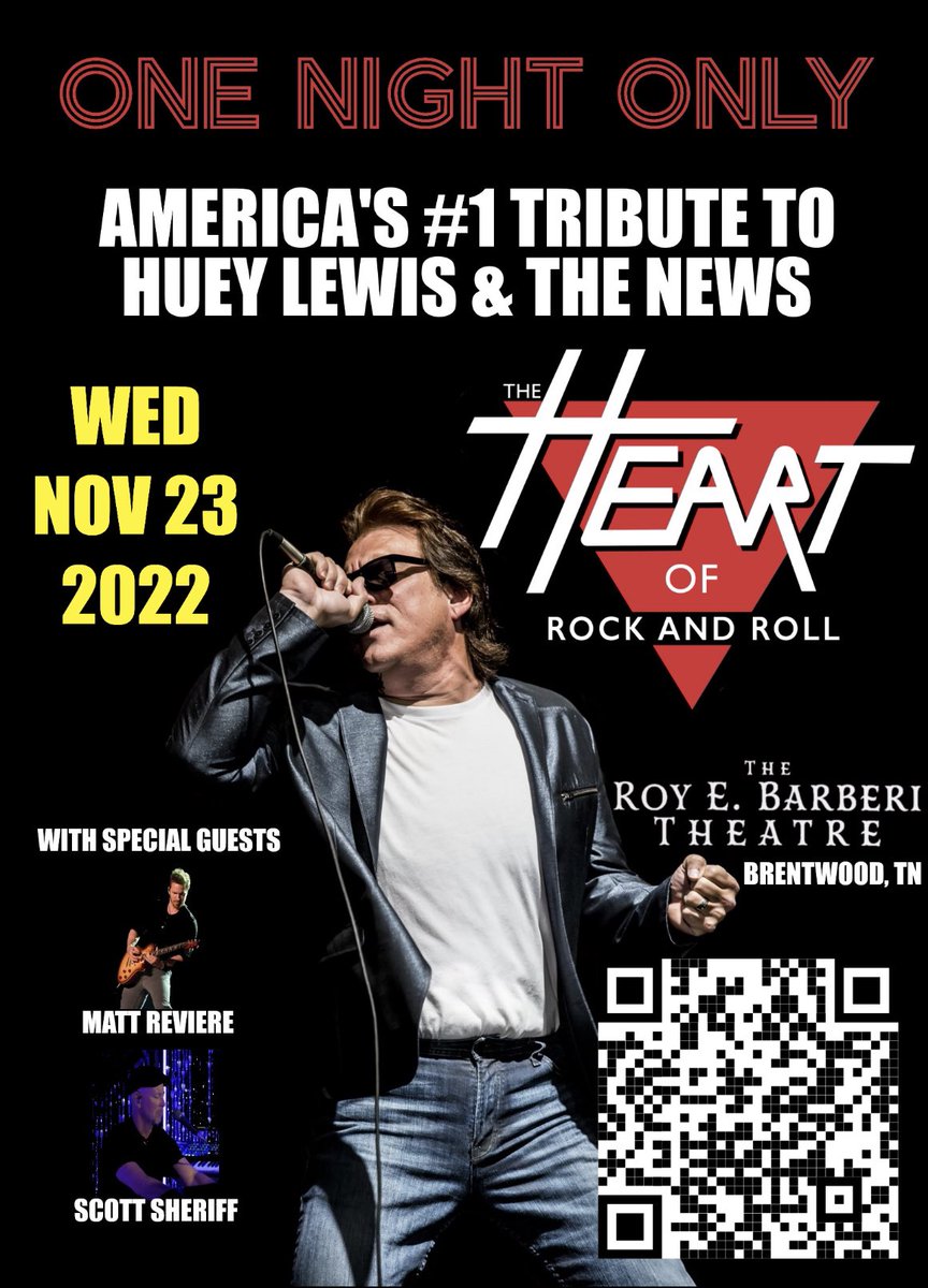 Tonight in #Brentwood #Tennessee. If you’re in the area there’s a few tickets left to see America’s #1 tribute to #HueyLewisAndTheNews. Go to HueyTribute.com/TNshow 
#TheHeartOfRockAndRoll is still beating #HueyLewisTribute #HueyTribute