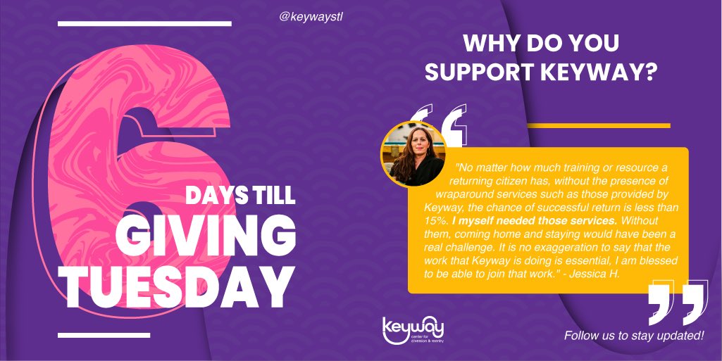 Keywaystl's tweet photo. Today, as part of our Giving Tuesday countdown, we highlight one of our newest board members. Hear from Jessica Hicklin on why she is excited to join our organization! #keyway #GivingTuesday https://t.co/6d0BgmxMa7