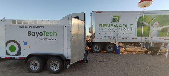 RenewableInnov2's tweet photo. Here’s proof you CAN charge EVs with green power ANYWHERE! Happy to have @H2Bayo as part of our ecosystem partners. We were able to immediately start charging the Rally EV fleet & the Brightdrop during the evening charging. Take a look https://t.co/4Sp7PPPr5z #bayotech https://t.co/SxfONEPCrZ