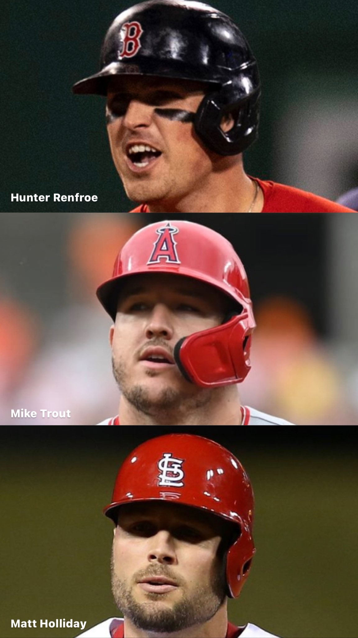 Landen Crouch on X: Hunter Renfroe looks like a mixture of Mike Trout and  Matt Holliday. 😂 #mlb #renfroe #trout #holliday  /  X