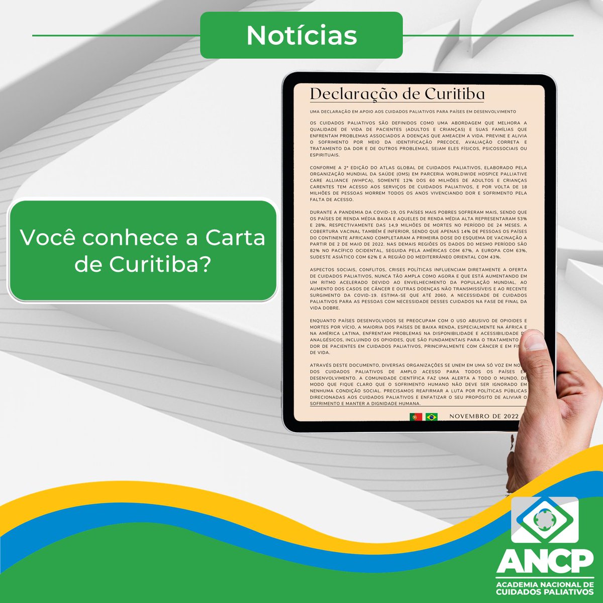 ancpaliativos's tweet photo. Você conhece a Carta de Curitiba? 
Ela têm apoio das instituições @whpca @AchedCp @asecup @_ALCP @APCP2012 @ApcPortugal @challiance #FEDELAT e #ISC-UFF
Assine também apoie os #CuidadosPaliativos: https://t.co/mGJfCNCEU8
#ANCPaliativos #PalliativeCare #Saude #Paliativo22 #IS2ANCP https://t.co/wb8JRYARyV