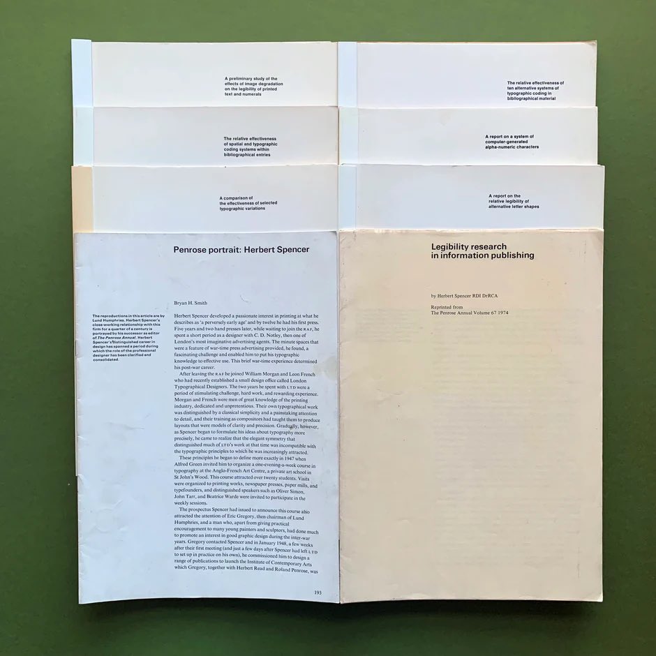 ThePrintArkive's tweet photo. NEW STOCK at https://t.co/QKCEIdQ9bD
Readability of Print Research Unit
Herbert Spencer
Royal College of Art
1973-1975
#typography #herbertspencer #ReadabilityofPrintResearchUnit #PrintResearchUnit #LindaReynolds #BrianCoe #penroseannual #typographica @RoyalCollegeof https://t.co/AfHcFObbe8