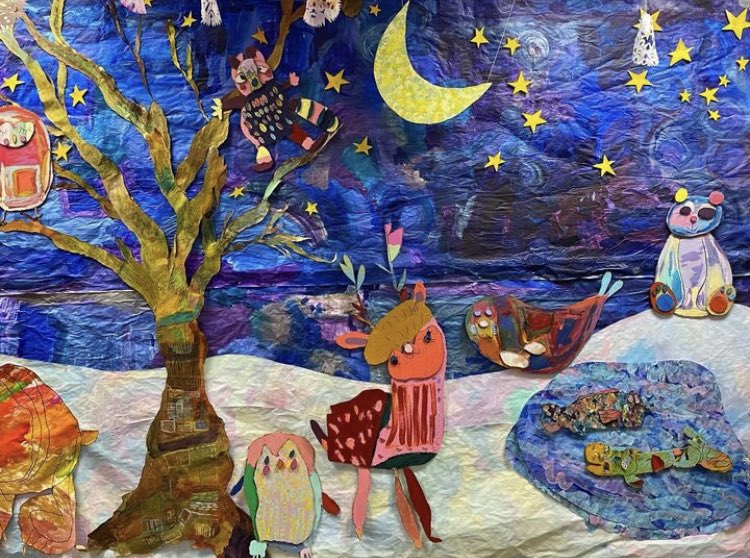 Hung artwork yesterday from Wheaton Stars Family Services for an advent art show with their amazing art director Rachael Corey. Come check out this incredible community show at the Wheaton college connections center