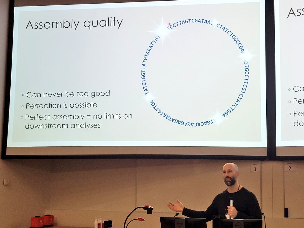 MicrobiologyNz's tweet photo. Final plenary speaker Ryan Wick @rrwick tries to convince his captivated audience that perfect assemblies are possible! #NZMS2022 https://t.co/GHL145pTtQ