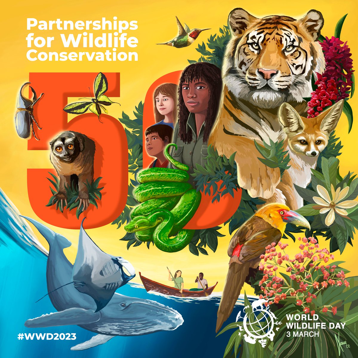 Today marks 100 days from #WorldWildlifeDay 2023!
It will also be <a href="/CITES/">CITES</a>' 50th birthday 🎂

Much to celebrate in our #PartnershipsforConservation.
#WWD2023