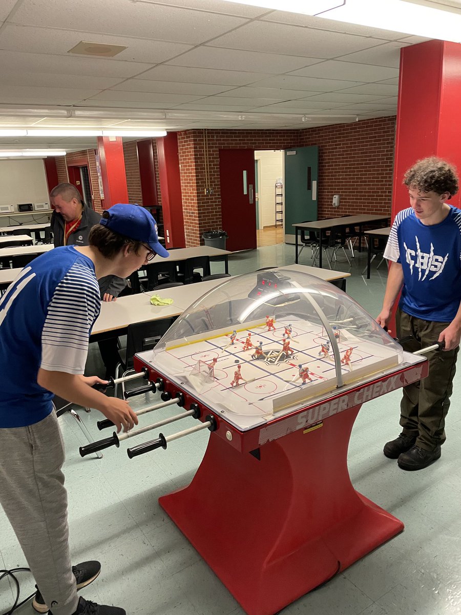alexquilty's tweet photo. Another addition to the ever-growing collection of games in the CHS cafeteria. Here’s a couple of students getting the first crack at it after school today! https://t.co/ycnotOhsdB