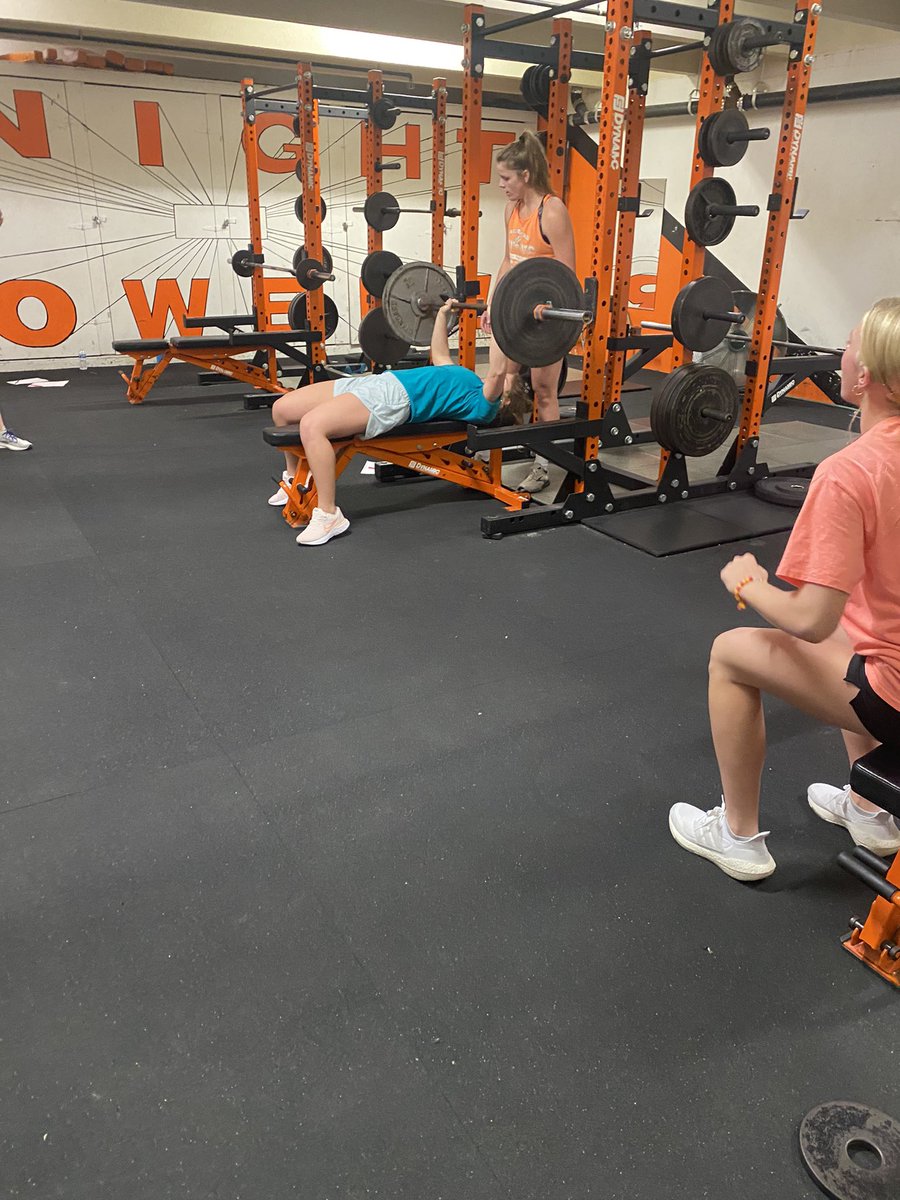 @__MorganRay__ hit 135 on the bench for two today. 💪 she is getting ready for the season! #strong