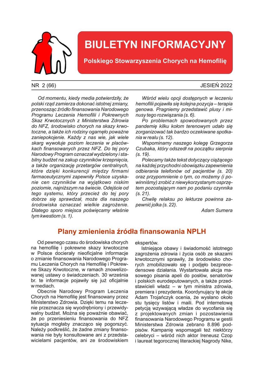 PSCHofficial's tweet photo. Zapraszamy do lektury Biuletynu Informacyjnego Jesień 2022 - pełna treść: https://t.co/8Pp0abrWze #biuletyninformacyjny #hemofilia #psch https://t.co/Tn6zR0EJ1s