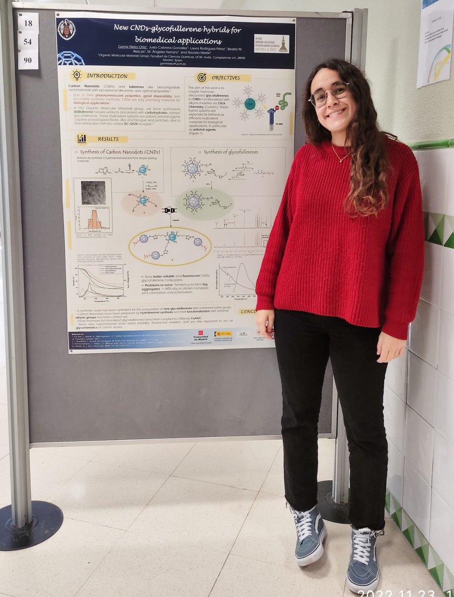 nazariolab's tweet photo. Today at @sjiq2022_svq Jenni @jepatinoa and Gema @gemanieto28 representing the sweetest part of the team. #Glycotime #Fullerene https://t.co/mW5JwGmCJL