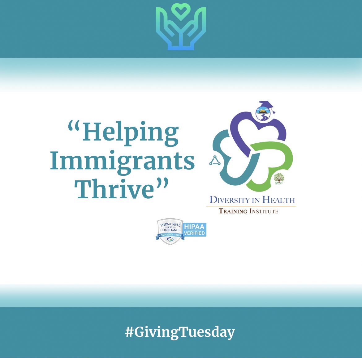 #GivingTuesday2022 
𝐋𝐞𝐭’𝐬 𝐰𝐨𝐫𝐤 𝐭𝐨𝐠𝐞𝐭𝐡𝐞𝐫 𝐚𝐧𝐝 “𝐇𝐞𝐥𝐩 𝐈𝐦𝐦𝐢𝐠𝐫𝐚𝐧𝐭𝐬 𝐓𝐡𝐫𝐢𝐯𝐞”!🙌
👉Donation Link : Donation Link : secure.givelively.org/donate/diversi…
dhti.org
#GivingTuesday #GivingTuesdayCA #Donate #SupportHealthCare #Immigrants #community