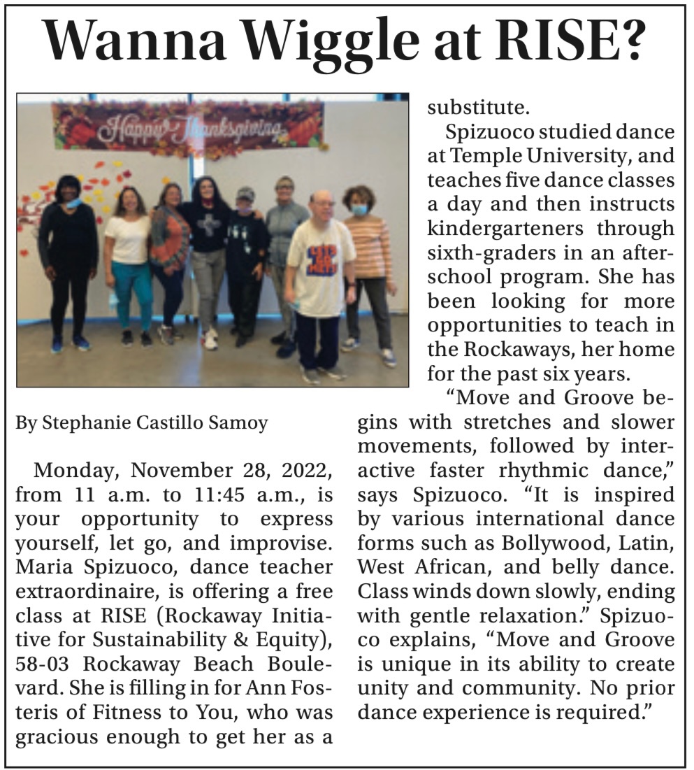 Come wiggle at Rise this Monday, November 28th from 11am - 11:45am. 💃

Shoutout to @rockawaytimes for publishing our article!