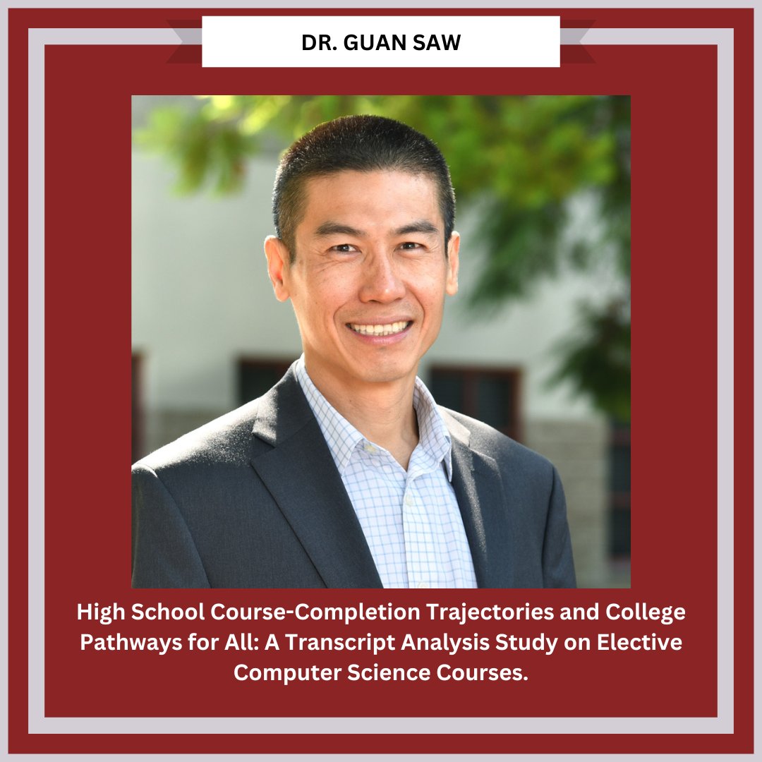 Faculty Spotlight: Congratulations to Dr. Guan Saw who recently published “High School Course-Completion Trajectories and College Pathways for All: A Transcript Analysis Study on Elective Computer Science Courses." Check it out here: mdpi.com/2227-7102/12/1…