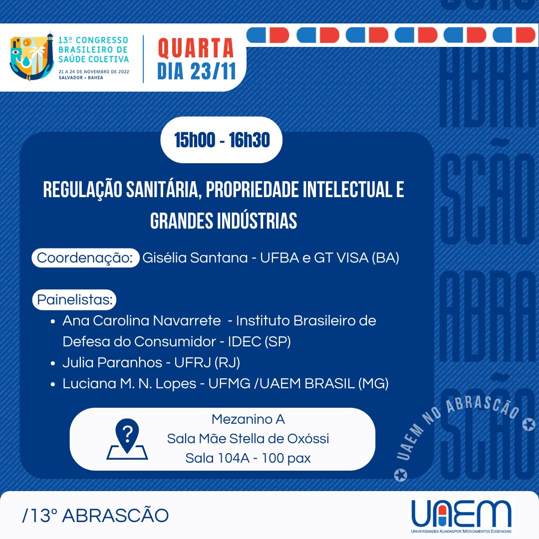 UAEMbr's tweet photo. Se você está no Abrascão, não perca este painel de hoje à tarde, no qual estaremos representades em um papo com as maravilhosas Ana Navarrete, do @idecbr, e Julia Paranhos, do @ie.ufrj_oficial 💙 https://t.co/gJfpcEp2cg