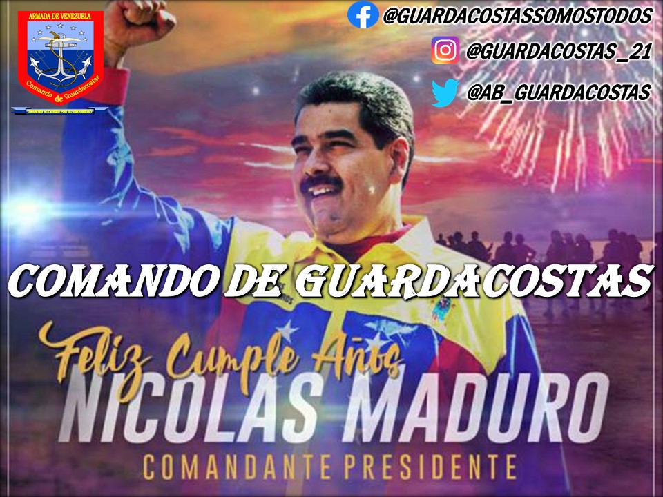 AB_Guardacostas's tweet photo. Desde el Puente de Mando del @guardacostas_21 nos honramos en FELICITAR a nuestro Presidente Constitucional y Comandante en Jefe de la #FANB @nicolasmaduro en el día de su cumpleaños, por arribar a un año más de vida. Que Dios y la Virgen del Valle lo colmen de bendiciones. https://t.co/6igqIVrXQ4