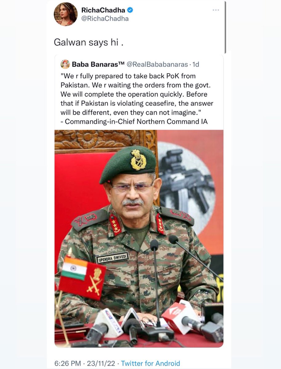 20 Indian brave-hearts sacrificed their life for India in Galwan, but here is an Urduwood actor mocking Indian Army.

Not only sad but shameful.
A new low from <a href="/RichaChadha/">RichaChadha</a> !