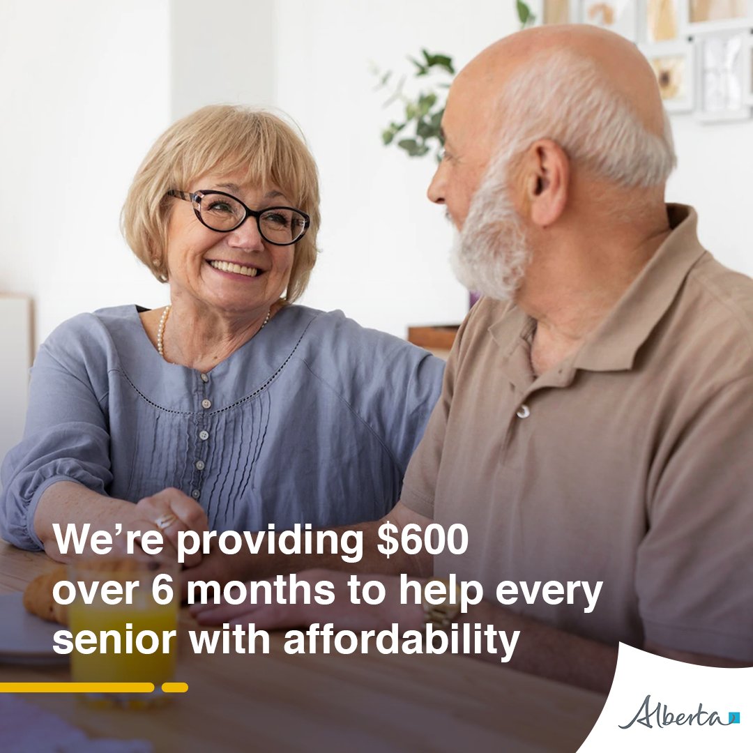 Many of Alberta's seniors live on fixed incomes &amp; are struggling to keep up with the rising cost of inflation.

That's why we announced a series of measures to help, including a $600 payment to every Alberta senior to help cover costs.
#ableg #abpoli
