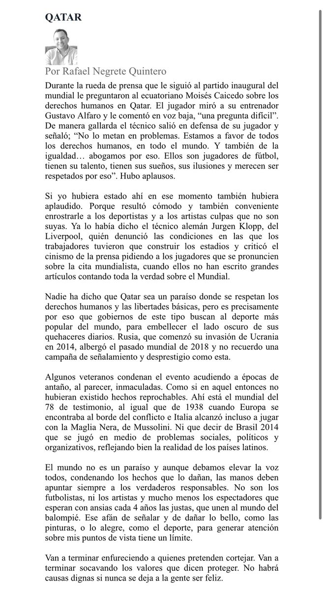 La columna de hoy vía <a href="/elmeridiano_co/">EL MERIDIANO</a> sobre el mundial y sus implicaciones socio políticas!

elmeridiano.co/qatar/

#Qatar