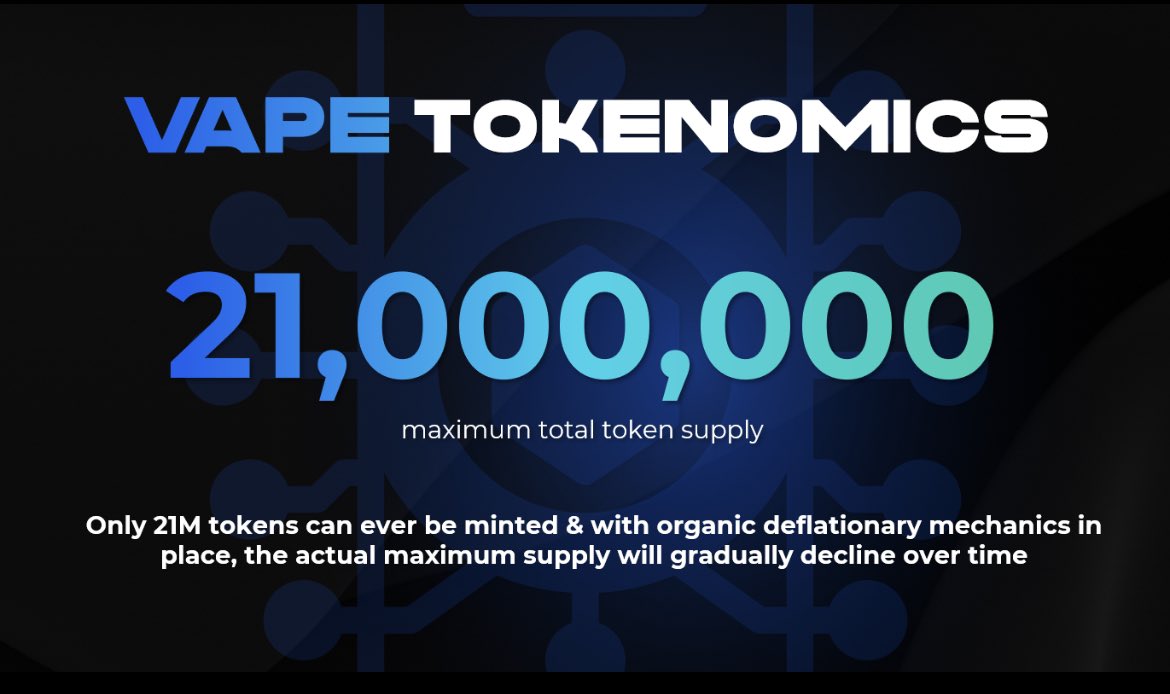 Paying homage to the reason a lot of us are here, we decided to go with a 21M $VAPE supply to honor #Bitcoin. King 👑 

Emission schedule &amp; some other aspects of the tokenomics are still being worked on. More to come

#VAPE will be rare, and it’ll be wrapped with <a href="/losslessdefi/">Lossless</a> 🔺