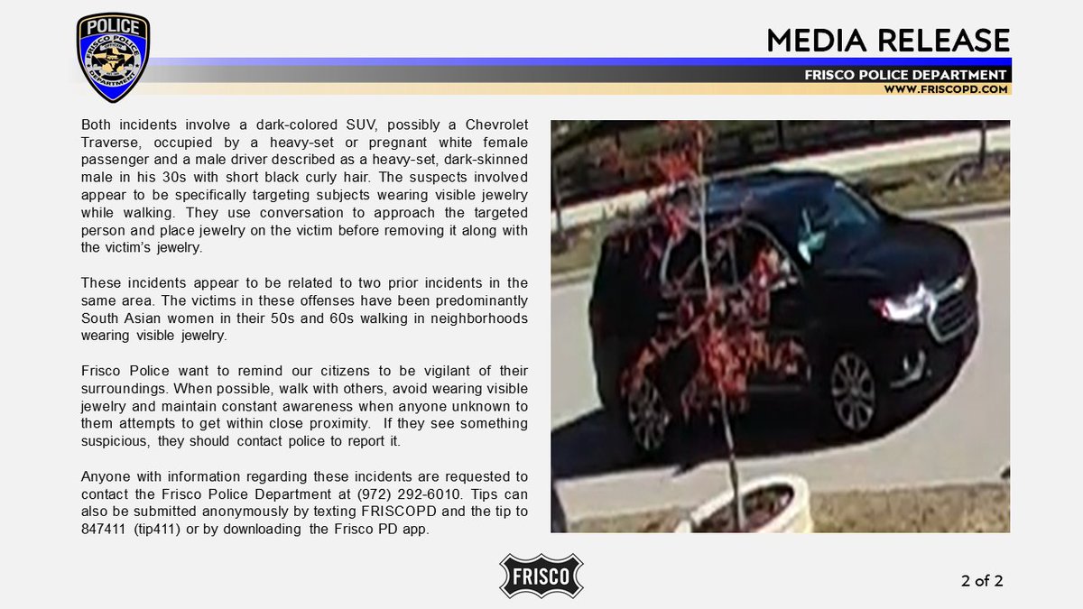 FriscoPD's tweet photo. MEDIA RELEASE - UPDATE: Frisco Police Investigate Robberies
https://t.co/OdcnBZc3wS https://t.co/SO22rznbM9