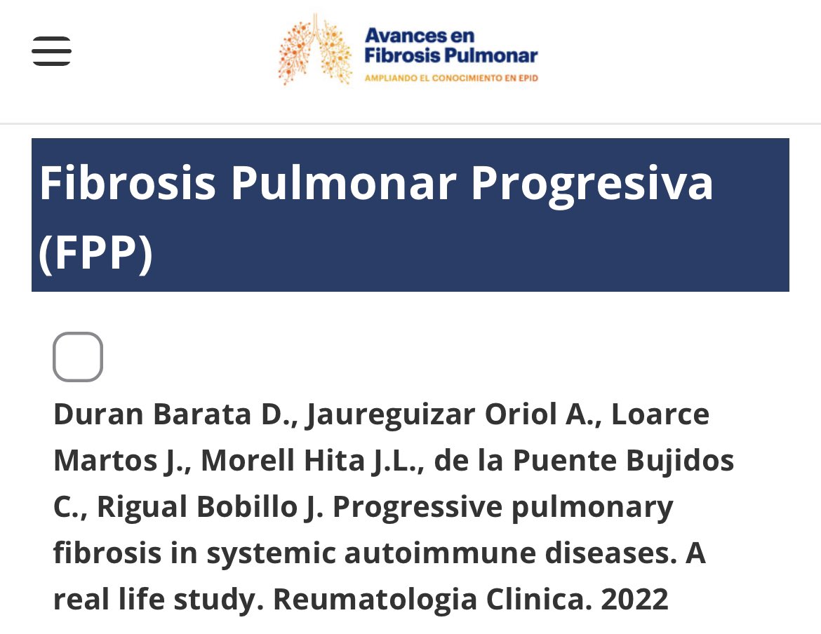 Incluidos en “Avances en Fibrosis Pulmonar” para hacer más accesible el artículo a los interesados en las EPID <a href="/anajaureguizar_/">Ana Jaureguizar</a> <a href="/JuanRigual/">juan rigual bobillo</a> <a href="/JesusLoarce/">Jesús Loarce</a> <a href="/HrcServicio/">Servicio Neumología HRyC</a> <a href="/ReumatologiaRyC/">Reumatología Ramón y Cajal</a>