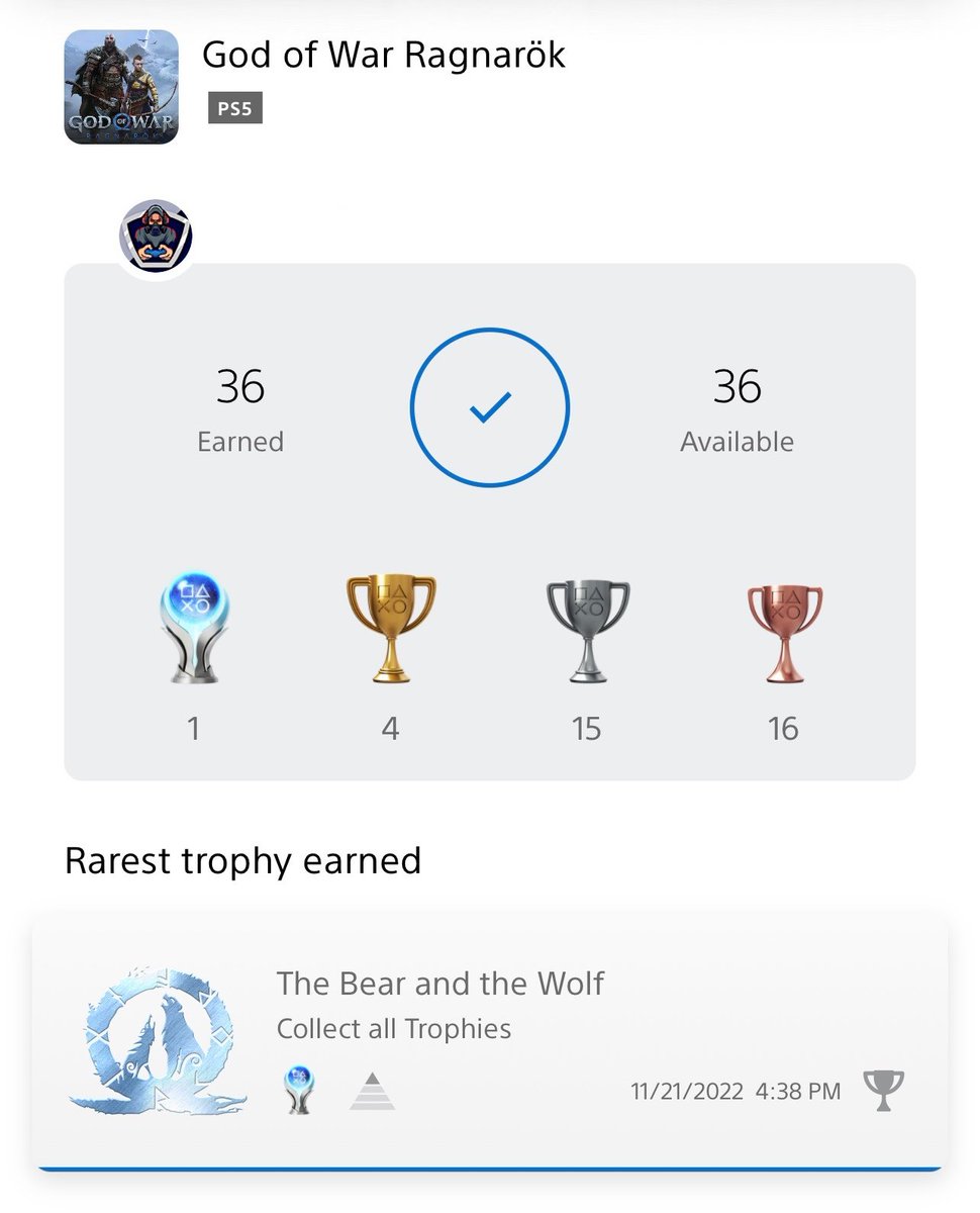 desi_plays's tweet photo. #GodofWarRagnarok #Platinum trophy in the bag, thank you @PlayStation @SonySantaMonica for an amazing game which was on par with #godofwar 2018, definitely #gameoftheyear https://t.co/yUmnAXjkXZ