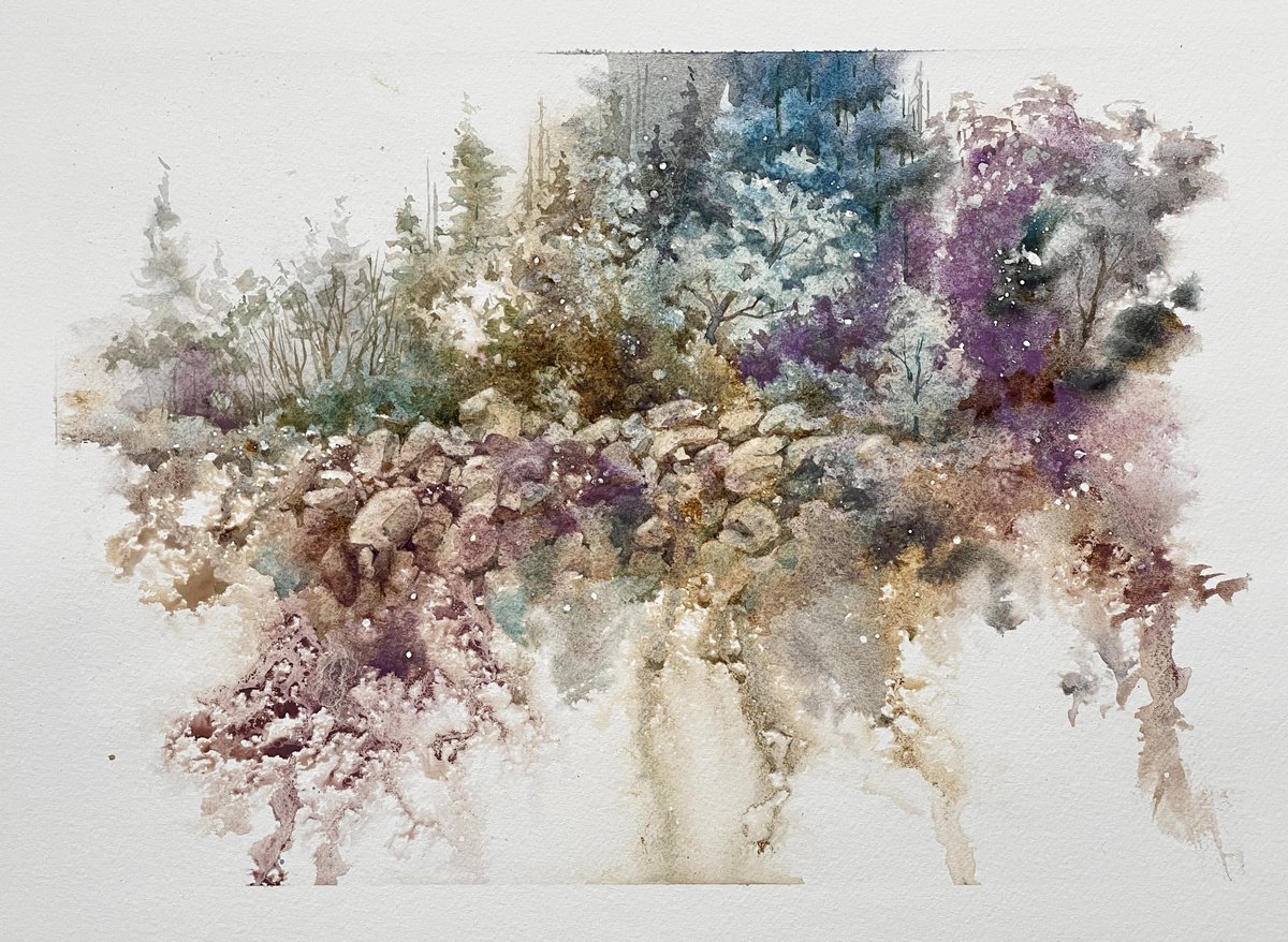 smitchelldesign's tweet photo. Spontaneous #watercolor with masking fluid from a video a few weeks back. The pleasant surprise here was what looks like an ancient stone wall. Totally unexpected and exciting! 
#watercolour #watercolorpainting #watercolorart #landscapepainting https://t.co/65AvvYOZ8L
