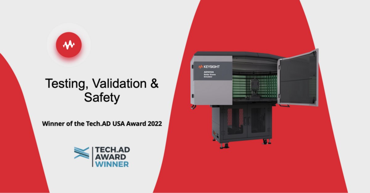 Keysight's tweet photo. We are excited to announce that Keysight’s Radar Scene Emulator was voted winner of the Testing, Validation & Safety category by a live and online audience at the recent #TechAD USA Award 2022.
#Autonomousdriving #RSE #AV #ADAS
https://t.co/VJMbPV4GhM https://t.co/fdgqywuLXd