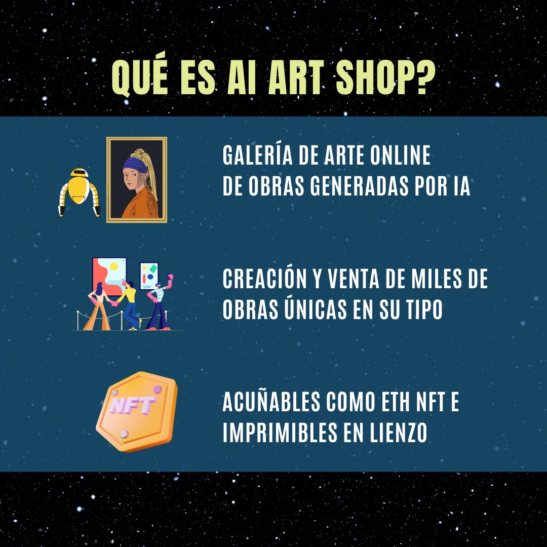 Karman_project's tweet photo. 🪙 🖼️ 𝗔𝗜 𝗔𝗿𝘁 𝗦𝗵𝗼𝗽 es una galería de arte en línea que ofrece obras de arte creadas por IA.
.
🧐 ¿Quieres estar al día con lo más relevante de la Web3? 
.
👾 Discord: https://t.co/zFQaurKdbx
.
👉️  https://t.co/OsJHtVUhDh https://t.co/yrJlCEkvqE
