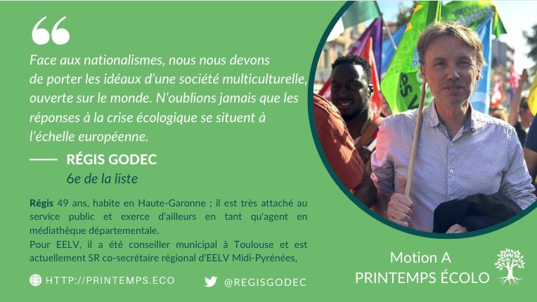 Printemps_ecolo's tweet photo. Régis Godec, le toulousain désormais Secrétaire régional de EELV 🌻 Midi-Pyrénées, est 6e de notre liste au BE.
@RegisGodec est agent en médiathèque départemental 📚 et est très attaché au service public. https://t.co/CDcBGL2Th4