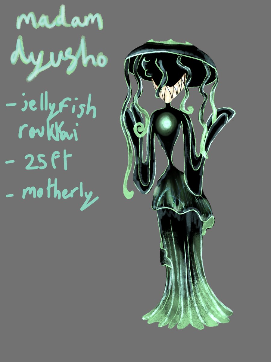 RamdomIdeas's tweet photo. im not dead!
anyways this is my voi- ROUKKAI!
her name is madam dyusho and shes a 25ft tall bug jellyfish lady
fuck sin and vin and their whole cult, i like my lanky lady #voidkinasylum #cultofvin #voidkin #roukkai https://t.co/tCyAXqrRuc