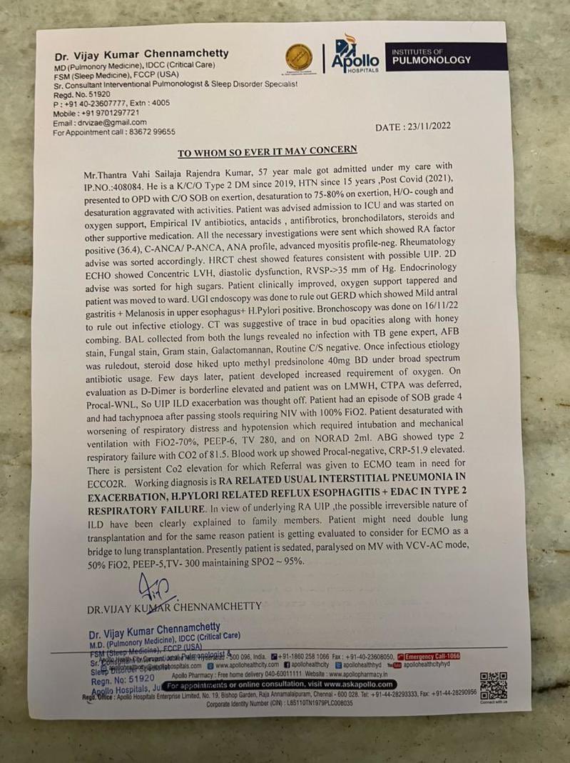 abhiramsainath's tweet image. Hello everyone my dad is on critical condition suffering from intestinal lung disease. The only way to save him is through lung transplantation, while it’s expensive, I don’t want to give up, I want to try each and everything possible. Pls contribute 🙏

ketto.org/fundraiser/my-…