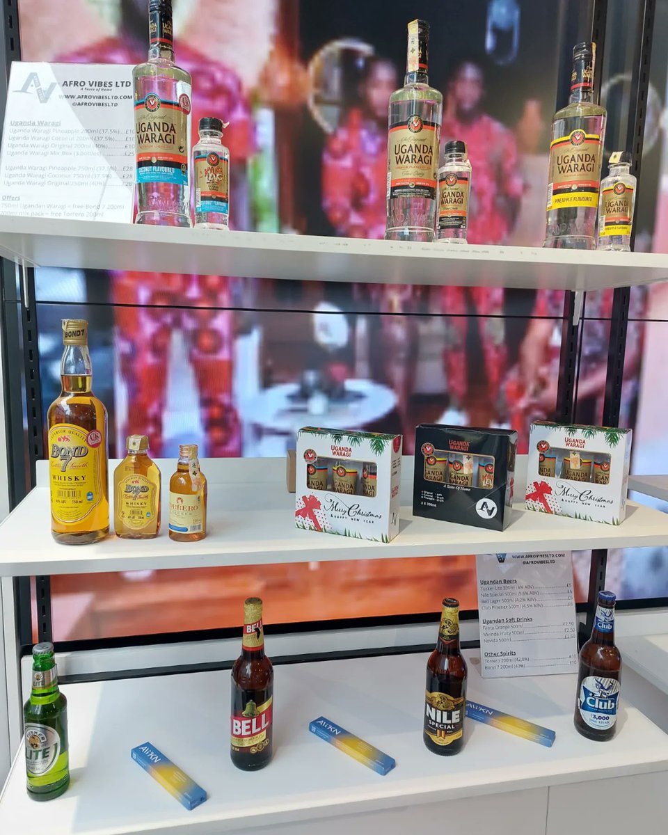 AfroVibes5's tweet photo. Our lineup 🔥
.
Visit our website for delivery/postage. Don't forget to order in time for Christmas.
.
#atasteofhome #youknowthevibes #ugandawaragi #gintastic #ginflavours #festivals #events https://t.co/7P6ef31OpZ